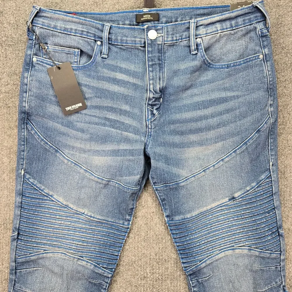 True Religion Rocco Relaxed Skinny Jeans 36x32 (38x32) Blue Medium Wash Moto